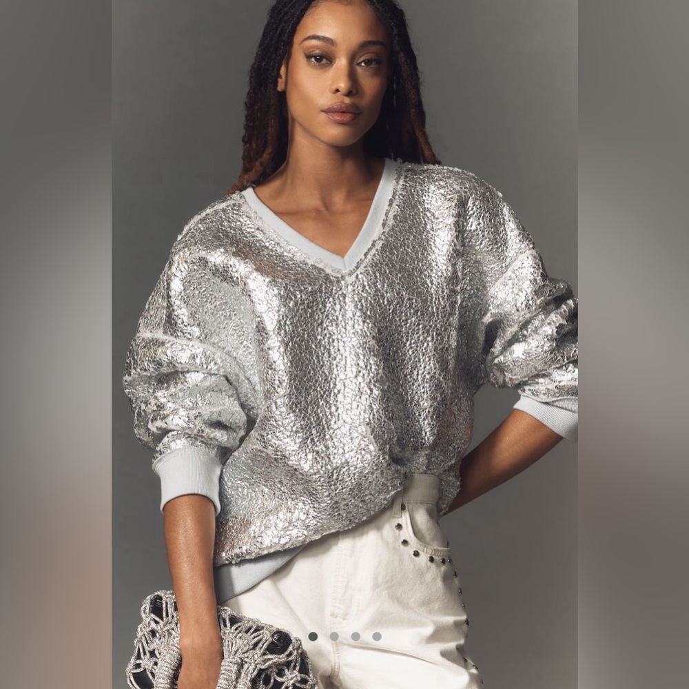 NWT new Anthropologie pilcro XS silver foil Sherpa tunic sweatshirt